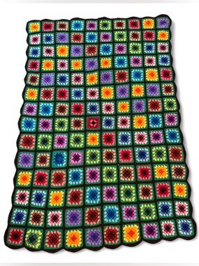 Handmade Colorful Squares Granny Square Afghan Crochet Boho Blanket 67x44
